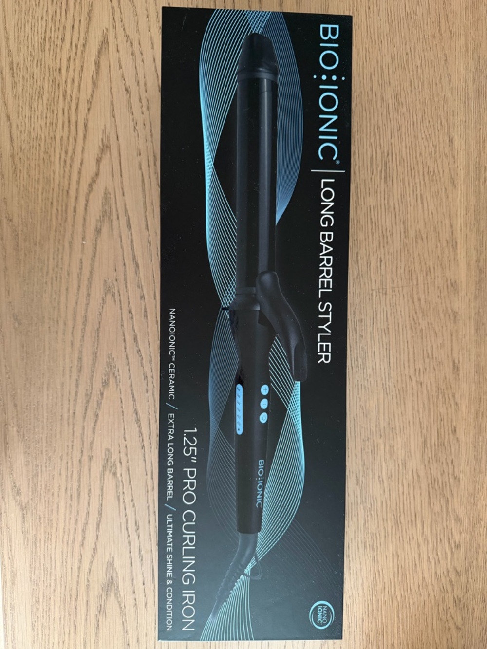 Bio Ionic 1.25” Long Barrel Pro Curling Iron - Black with Teal Accents
